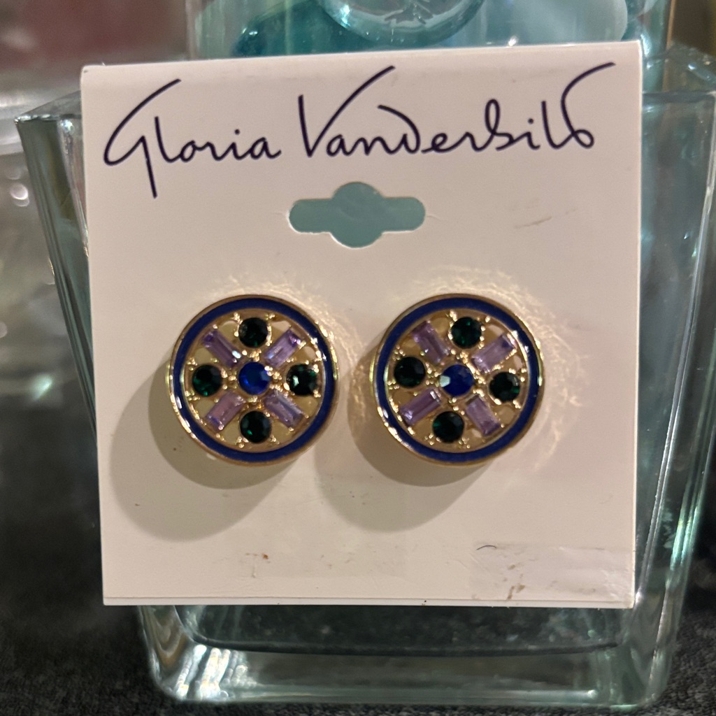Gloria Vanderbilt Gold And Blue Stud Earrings